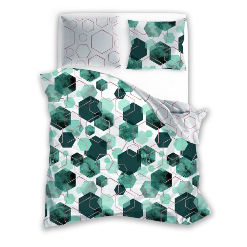 Pościel satynowa bawełna 160x200 Szmaragdowa Geometria MILAGRO VERDE 009