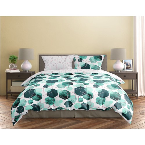 Pościel satynowa bawełna 200x220 Szmaragdowa Geometria MILAGRO VERDE 009