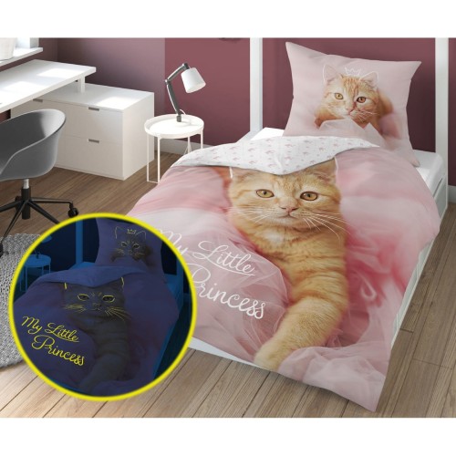 Pościel świecąca w ciemności 140x200 fluorescencyjna Kocia Księżniczka 4232A 