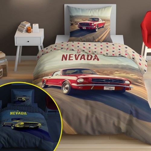 Pościel świecąca w ciemności 140x200 fluorescencyjna Nocny Mustang 5210A