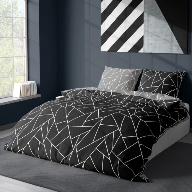 Przejdź do produktu Pościel satynowa bawełna 200x220 Geometria Nocy MILAGRO VERDE 007