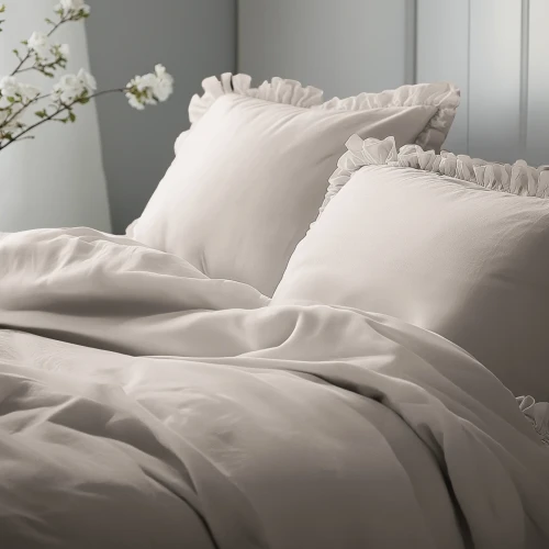 Pościel bawełniana 160x200 z falbanką PURE BEŻOWA