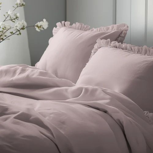 Pościel bawełniana 160x200 z falbanką PURE RÓŻOWA