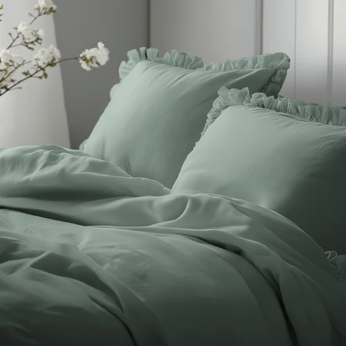 Pościel bawełniana 160x200 z falbanką PURE MIĘTOWA