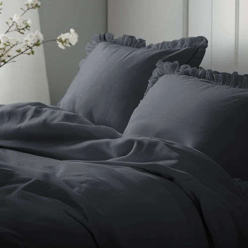 Pościel bawełniana 160x200 z falbanką PURE GRAFITOWA