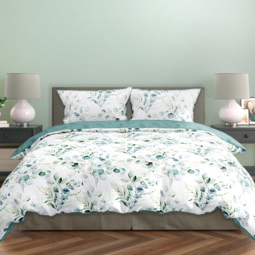 Pościel satynowa bawełna 200x220 Eukaliptusowa Melodia MILAGRO VERDE 006