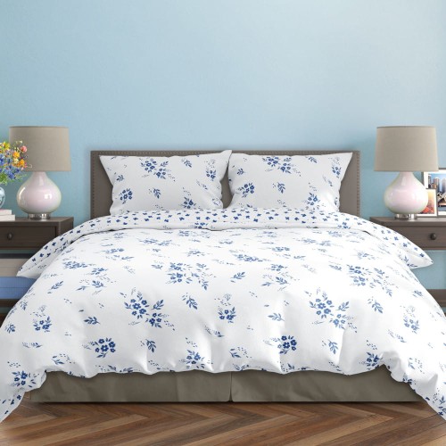 Pościel satynowa bawełna 160x200 Niebieski Kwiat MILAGRO VERDE 012