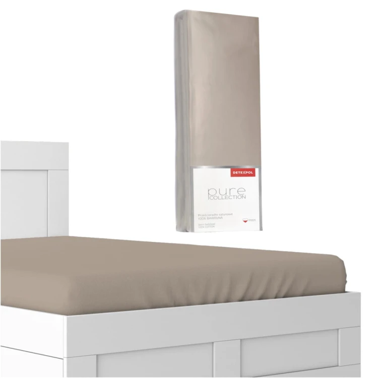 Prześcieradło z gumką 200x220 bawełna satynowa Taupe