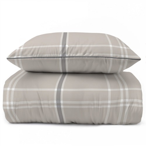 Pościel 200x220 bawełna perkal z lamówką Beżowa Krata 5240B