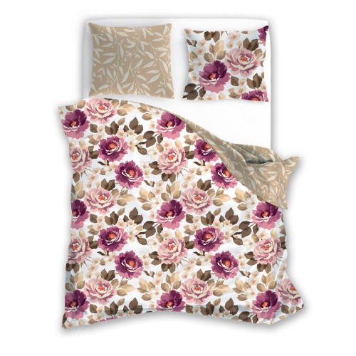 Pościel satynowa bawełna 200x220 Romantic Rose Beige MILAGRO VERDE 017