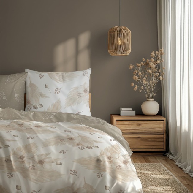 Przejdź do produktu Pościel satynowa bawełna 160x200 Beżowe Ogrody BOHO 005