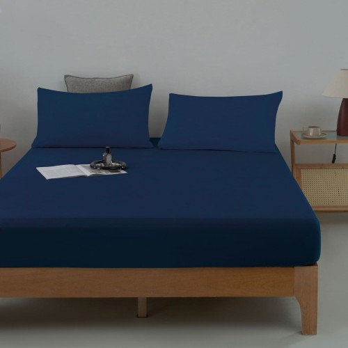 Prześcieradło z gumką 160x200 bawełna 100% satyna granat 3323