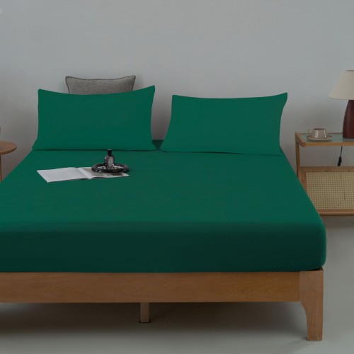 Prześcieradło z gumką 160x200 bawełna 100% satyna butelkowa zieleń 3326
