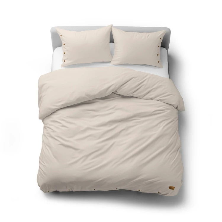 Pościel bawełniana 200x220 beżowa z ozdobnymi guzikami PURE ECO LINE
