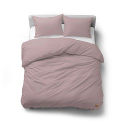 Pościel bawełniana 200x220 różowa z ozdobnymi guzikami PURE ECO LINE