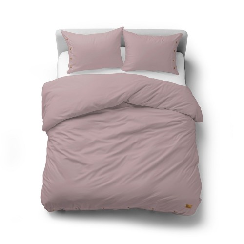 Pościel bawełniana 200x220 różowa z ozdobnymi guzikami PURE ECO LINE