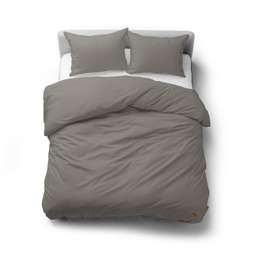 Pościel bawełniana 200x220 ciepło szara z ozdobnymi guzikami PURE ECO LINE