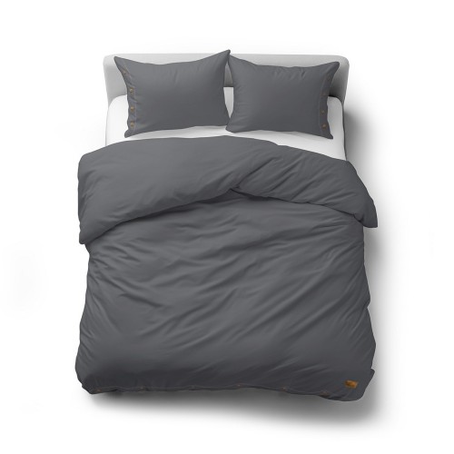 Pościel bawełniana 200x220grafitowa z ozdobnymi guzikami PURE ECO LINE