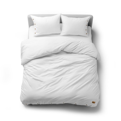 Pościel bawełniana 160x200 biała z ozdobnymi guzikami PURE ECO LINE
