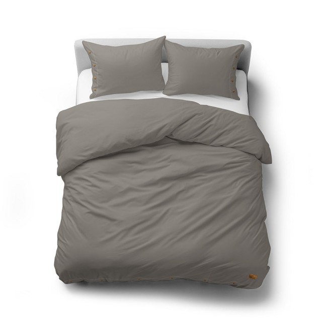 Przejdź do produktu Pościel bawełniana 160x200 ciepło szara z ozdobnymi guzikami PURE ECO LINE