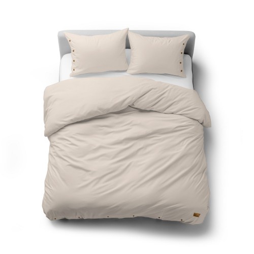 Pościel bawełniana 160x200 beżowa z ozdobnymi guzikami PURE ECO LINE
