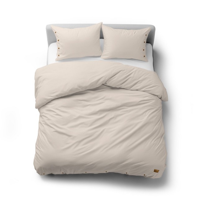 Przejdź do produktu Pościel bawełniana 160x200 beżowa z ozdobnymi guzikami PURE ECO LINE