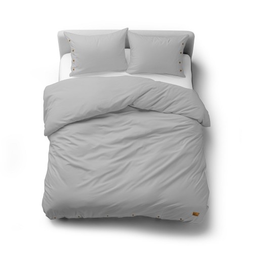 Pościel bawełniana 160x200 jasnoszara z ozdobnymi guzikami PURE ECO LINE