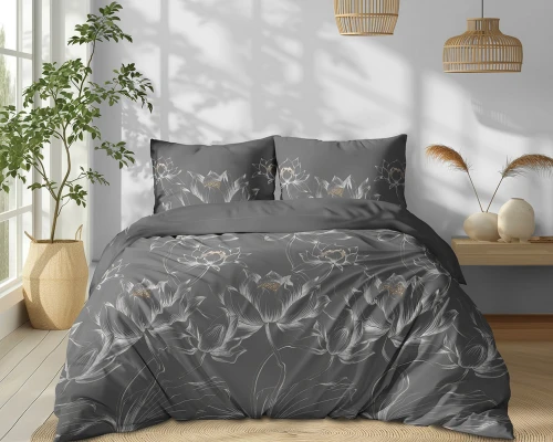 Pościel bawełniana 160x200 Grafitowy Lotos 5751B
