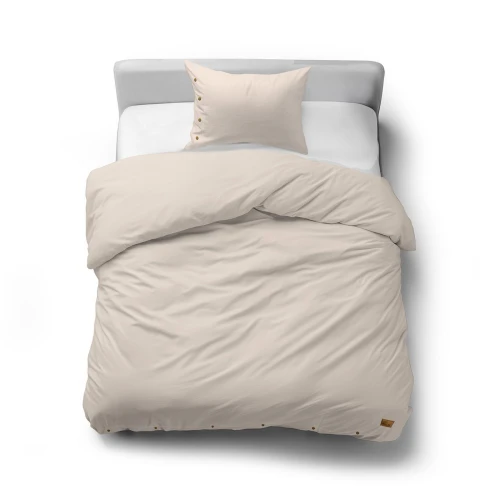 Pościel 140x200 bawełniana beżowa z ozdobnymi guzikami PURE ECO LINE
