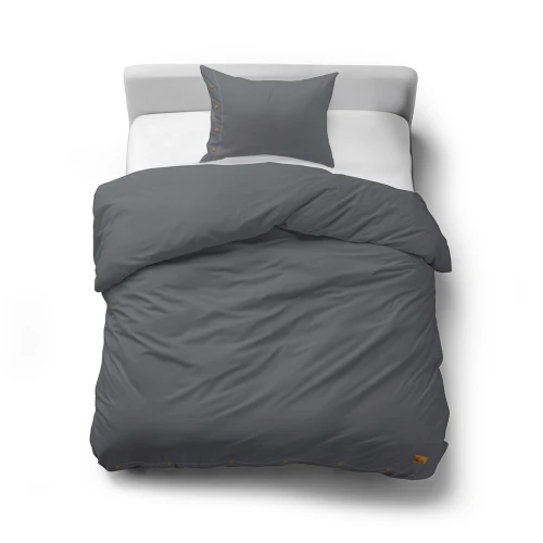 Pościel 140x200 bawełniana GRAFITOWA z ozdobnymi guzikami PURE ECO LINE