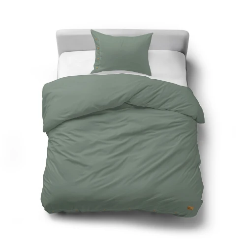 Pościel 140x200 bawełniana MIĘTOWA z ozdobnymi guzikami PURE ECO LINE