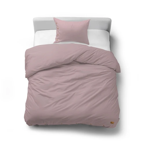 Pościel 140x200 bawełniana RÓŻOWA z ozdobnymi guzikami PURE ECO LINE