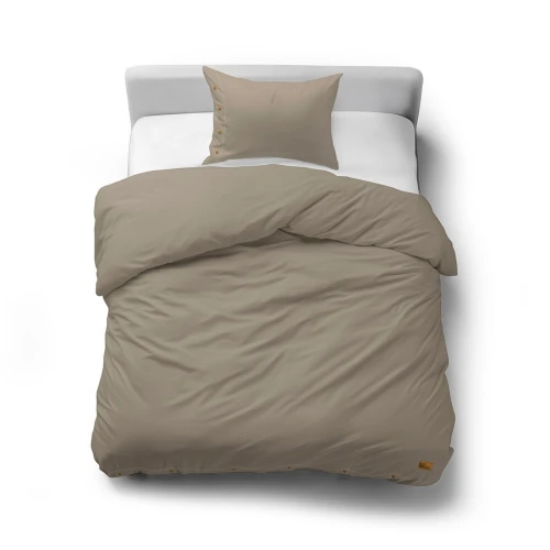 Pościel 140x200 bawełniana TAUPE z ozdobnymi guzikami PURE ECO LINE