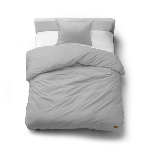 Pościel 140x200 bawełniana JASNO SZARA z ozdobnymi guzikami PURE ECO LINE