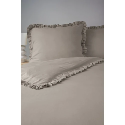 Pościel 140x200 bawełniana z falbanką PURE TAUPE