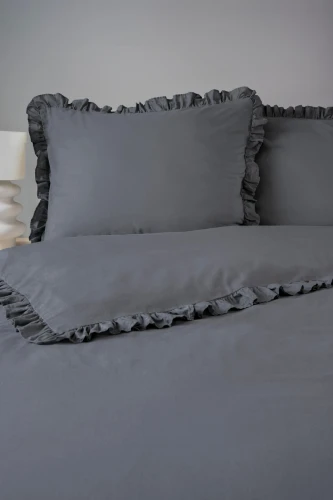 Pościel 140x200 bawełniana z falbanką PURE GRAFITOWA