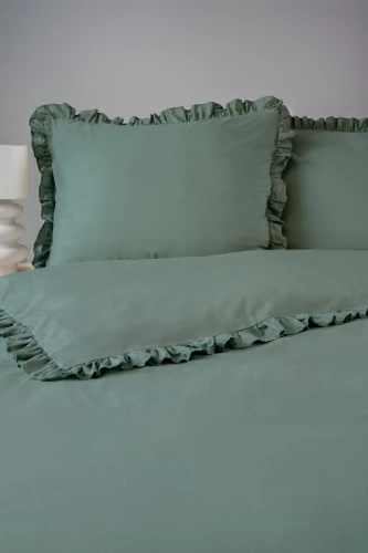 Pościel 140x200 bawełniana z falbanką PURE MIĘTOWA
