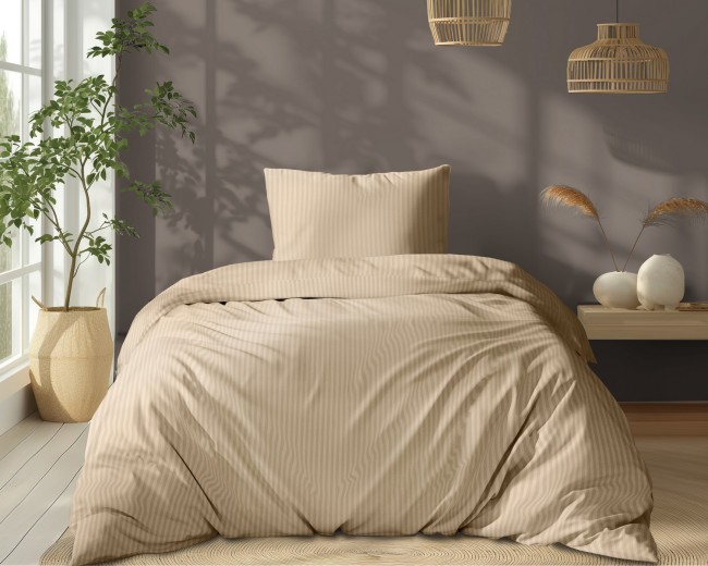 Przejdź do produktu Pościel 140x200 adamaszek Bawełna 100% satynowo-atłasowa Pure piaskowy beż