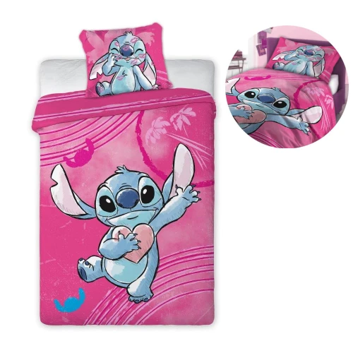 Pościel stitch 100x135 bawełniana 001W różowa