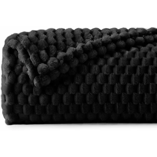 Koc 200x220 czarny z mikrofibry miękki narzuta na łóżko