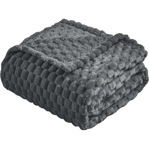 Koc 200x220 ciemno szary z mikrofibry miękki narzuta na łóżko