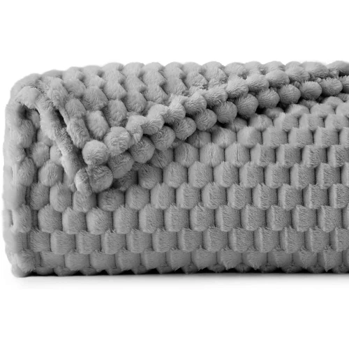 Koc 200x220 jasno szary z mikrofibry miękki narzuta na łóżko