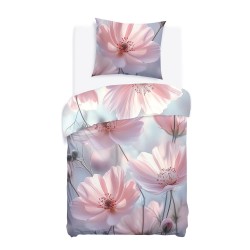 Pościel satynowa bawełniana 140x200 pastelowe różowe kwiaty SATYNLOVE PREMIUM