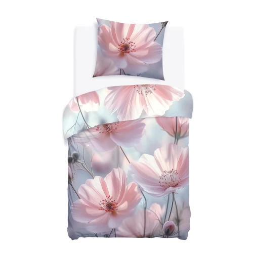 Pościel satynowa bawełniana 140x200 pastelowe różowe kwiaty SATYNLOVE PREMIUM