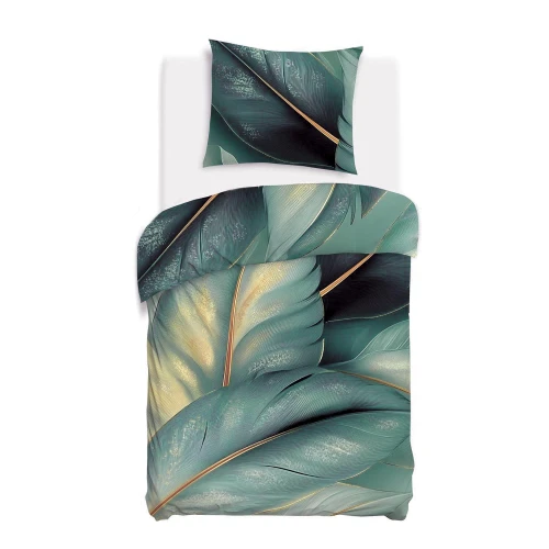 Pościel satynowa bawełniana 140x200 zielone liście SATYNLOVE PREMIUM