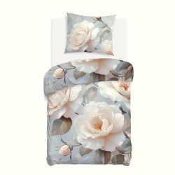 Pościel satynowa bawełniana 140x200 kremowe róże SATYNLOVE PREMIUM