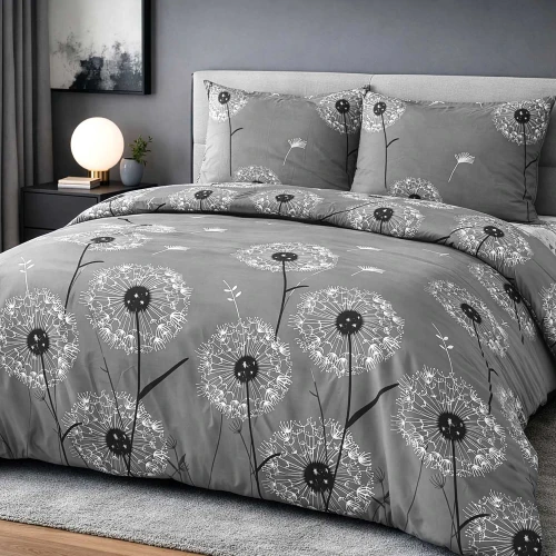 Pościel bawełniana 200x220 szara w dmuchawce COTTONLOVE