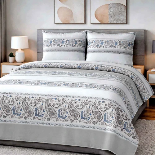 Pościel bawełniana 160x200 biała z ornamentem COTTONLOVE
