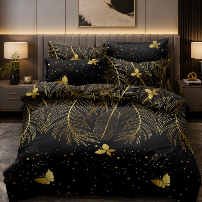 Przejdź do produktu Pościel 160x200 Mikrofibra Antonella 2225 Czarno-Złota 3 części 70x80