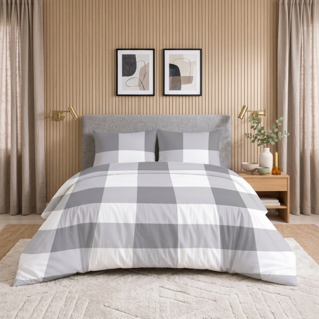 Przejdź do produktu Pościel Bawełniana 160x200 Biało-Szara Kratka 4846B